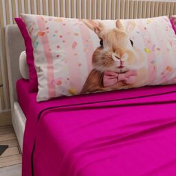 PETTI Artigiani Italiani - Easter Cotton Sheets with Pillowcases in Digital Print, Single Bed Sheet, Easter Bed Set, 23 Fuchsia, Made in Italy