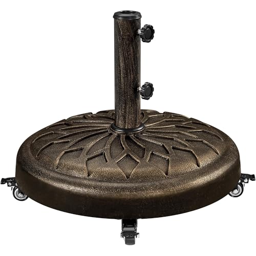 Yaheetech 20kg Patio Umbrella Base Retro Patio Rolling Heavy-duty with Wheels Self-Weight Market Round For 38mm/48mm Poles, Bronze