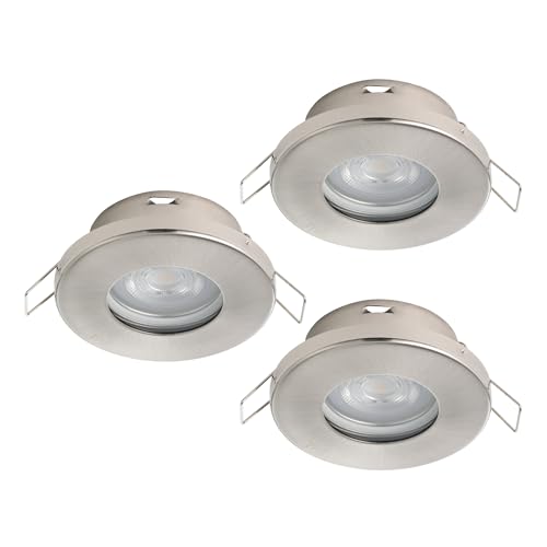 Eglo Set of 3 LED recessed spotlights Favazzina, Round Flat Ceiling Lights in Silver Metal, incl. GU10 Bulbs, Warm White, Ø 8.5 cm