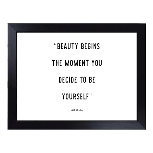 Lap Tray with Bean Bag Cushion, Beauty Begins Typography Quote - Handmade in the UK, Raised Wooden Edge, Padded Cushion, Heat-Resistant Wipe-Clean Surface, for Meals, Laptops and Crafts