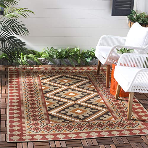 Safavieh Bold & Bright Indoor Woven Rectangle Area Rug, Veranda Collection, VER099, in Red / Natural, 122 X 170 cm for Living Room, Bedroom or Any Indoor Space