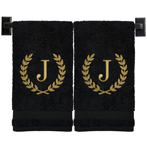 Custom Luxury Towels Monogrammed Hand Towels for Bathroom - Set of 2 - Genuine Turkish Towels - Choose Towel and Thread Color - A - Z - Monogrammed Towels with Embroidered Wheat Laurel Design