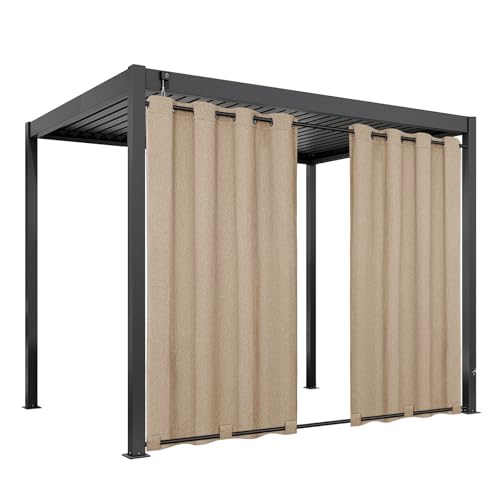 Easy-Going Linen Look Outdoor Curtains Waterproof Windproof Porch Curtains, Soft Thicken Outdoor Privacy Curtains for Patio, Gazebo, Grommet Top and Tab Bottom Drape, 1 Panel, 54x108 inch, Beige