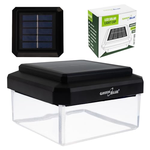GreenBlue Solar LED Post Cap Light, Black, Plastic, 101x101mm, Warm White 3200K, Auto On/Off, up to 8 Hours Runtime, GB128 WW