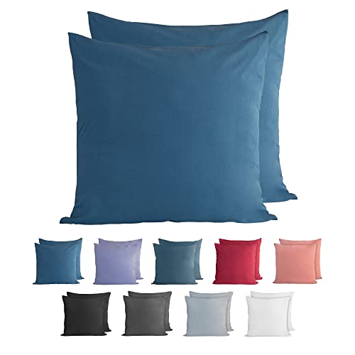 Komfortec 100% cotton pillowcases, set of 2, 80 x 80 cm, super soft premium jersey pillowcase, 150 g/m², cushion cover, petrol blue