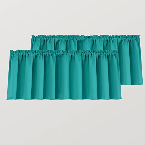 Mrs.Naturall Teal Valances for Kitchen 2 Pack 16 Inch Blackout Valance Curtains for Living Room Bedroom Dining Room Laundry Room Windows