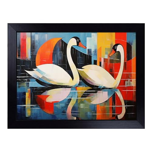 Lap Tray with Bean Bag Cushion, Swan Constructivism - Handmade in the UK, Raised Wooden Edge, Padded Cushion, Heat-Resistant Wipe-Clean Surface, for Meals, Laptops and Crafts