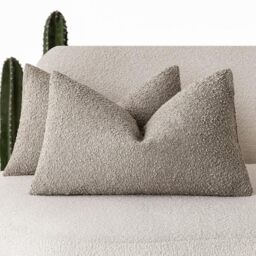 Foindtower Pack of 2 Textured Boucle Throw Pillow Covers Accent Solid Decorative Lumbar Pillow Cases Cozy Couch Cushion Case for Chair Sofa Bedroom Living Room Home Decor 12x20 Inch Light Taupe