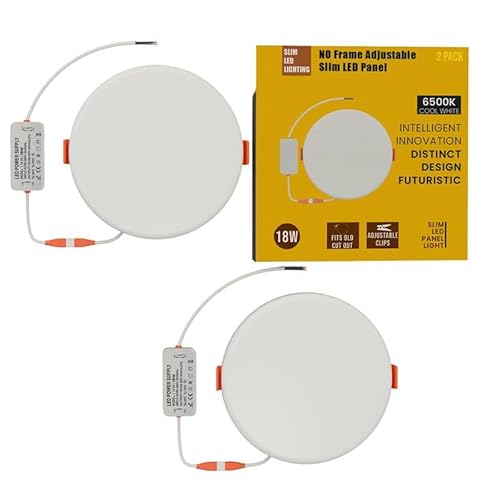 DC VOLTAGE LED Downlights Ultra Slim 18W Dimmable Cool White 6500K IP30 Round Recessed Ceiling Lights Pack of 2 for Bathroom Kitchen Living Room Hallway Office Modern LED Panellights (Pack 2)