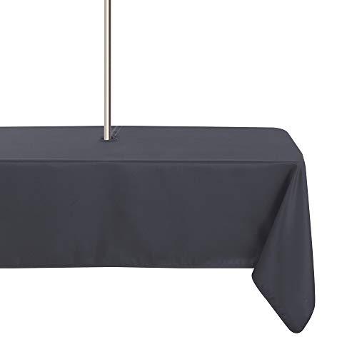 LUSHVIDA Rectangle Outdoor Tablecloth with Umbrella Hole and Zipper, 60x120 Inch Grey, Washable Waterproof Table Cloth Spill Proof Wrinkle Free Table Cover for Patio Spring Summer Picnic BBQS
