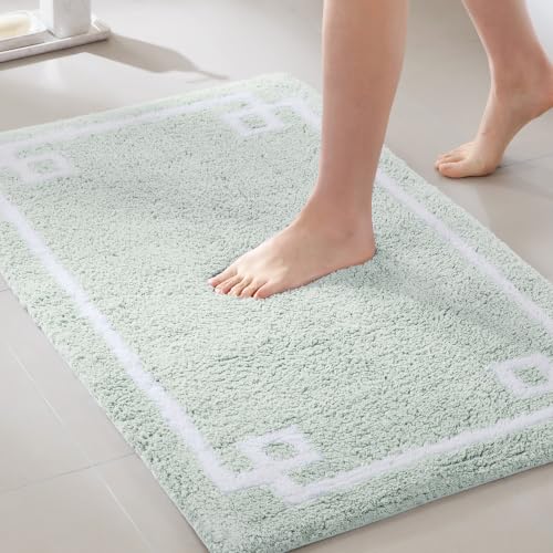 Madison Park Evan 100% Cotton Bathroom Rug Non Slip Backing-Luxrurious Tufted Plush Bath Mat Absorbent, Quick Dry, Spa Design Shower Room Décor, 20x30, Seafoam