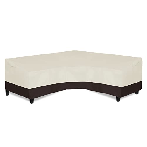 "Easy-Going Patio V-Shaped Sectional Sofa Cover, Waterproof Outdoor Sectional Cover, Heavy Duty Garden Furniture Cover with Air Vent 118"" L (on Each Side) x 33.5"" D x 31"" H, Beige/Dark Brown"