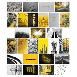 "WALPLUS 27 Stickers of 20x30cm(7.8x11.8"") Yellow and Grey Adhesive Aesthetic Wall Mural Collage Set Mural Art Vinyl Nursery Decorations for Living Room Kids Bedroom Decors Home Removable DIY Gift"