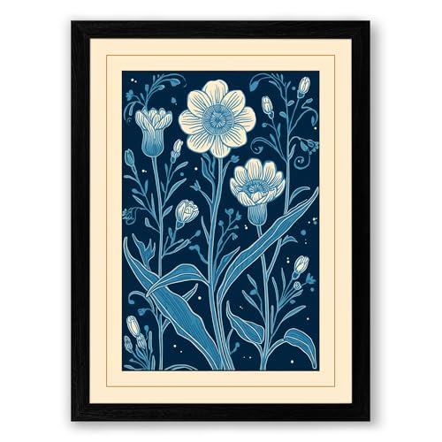 Blooms Botanical Framed Wall Art Print A2 (59.4×42cm) Black, Wall Decor for Living Room, Bedroom, Office & Home, Ready to Hang, Art Gift