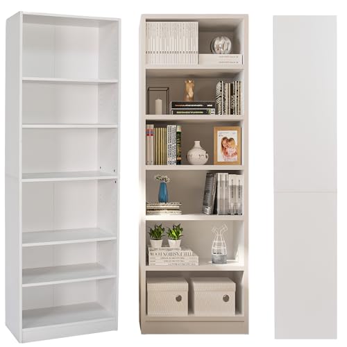 Absolute Deal Limited 6 Tier Tall Wooden Book Shelf with Adjustable Shelves – Narrow Freestanding Storage Unit for Living Room, Bedroom, Home Office, Compact Display Unit (60 x 29 x 180 cm)