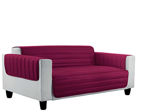 Italian Bed Linen Elegant quilted sofa cover Doubleface, Bordeaux/dark grey 3 places, 100% microfiber