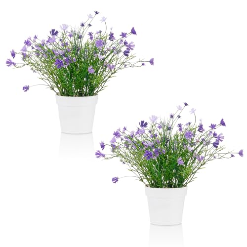 Blafrozzing Babys Breath Potted Fake Plants with Flowers Faux Plants Indoor for Home Office Bookshelf Table Farmhouse Room Decor, Purple (Pack of 2)