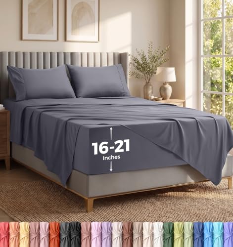 Utopia Bedding Full Size Extra Deep Pocket Sheet Set ??? Fits Mattresses Up to 21 inches ??? Cooling, Soft & Breathable ??? Oeko-Tex 4 Piece Bed Sheets (Grey)