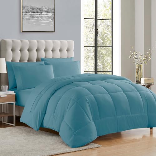 Sweet Home Collection Ultra Soft Down Alternative Set & Luxurious Bed Sheets, Polyester, Misty Blue, Twin XL