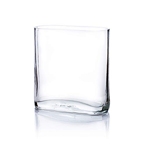 "WGV Tall Rectangle Block Vase, Width 3"", Length 7"", Height 8"", Clear Round Glass Floral Container Wedding Party Event Home Office Decor, 1 Piece"