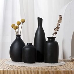 Joynisy Black Ceramic Vase Set of 4, Classic Matte Vases Home Decorations for Housewarming, Gifts for Flowers Vase Lovers (Black)
