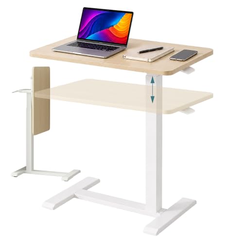 Relaxdays standing desk, 66–100.5 cm, concealed castors, white/natural