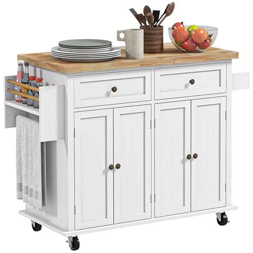 HOMCOM Kitchen Island on Wheels Rolling Kitchen Storage Trolley White