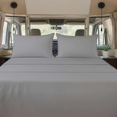 4 Piece RV Three Quarter Sheet Set (48x80) - Light Grey, Deep Pocket Fitted Sheet for 15 Inch Mattress, Soft Microfiber, Easy to Wash, Ideal for Bunks in Campers, Vans, Trailers, Motorhomes