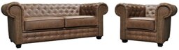 Sofas and More Astor Chesterfield Style Sofa Set 3+2 Seater Armchair Brown Faux Leather (3+1 Seater)
