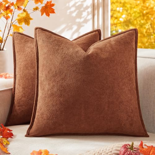 Kevin Textile Waterproof Decorative Pillow Covers Rust 26x26 Inch Pack of 2 Soft Boucle Textured Euro Pillowcases Elegant Accent Pillows for Couch Sofa Chair Bed Home Decor Indoor Outdoor
