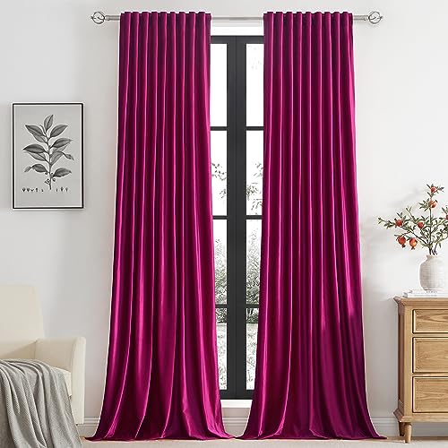 PRIMROSE Hot Pink Velvet Curtains 96 inch Long for Living Room,Set of 2 Panels Blackout Rod Pocket Back Tab Window Treatment Room Darkening Heavy Decorative Curtains Drapes for Bedroom