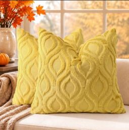 decorUhome Set of 2 Faux Fur Cushion Covers, 60x60 cm, Mustard Yellow