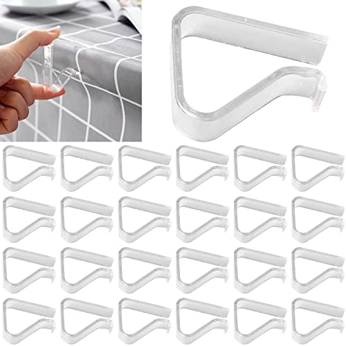 24 Pieces Transparent Clear Tablecloth Clips, Plastic Table Cloth Clips???Windproof Table Cover Holder Clamps???Table Cloth Holder for Christmas Home Wedding Party Indoor Outdoor Camping Picnic(24, Small)