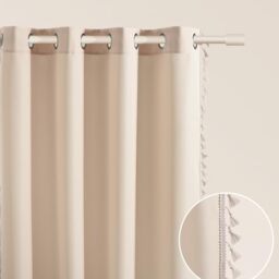 ROOM99 Lara Curtain with Silver Eyelets, 140 x 250 cm, Width x Height Sliding Curtains, Modern Curtain, Living Room, Bedroom, Cream, 1 Piece