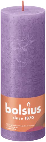 Bolsius Pack of 4 Vibrant Violet (Purple) Rustic Pillar Candles, 7 x 19 cm, European Premium Quality, Natural, Environmentally-Friendly Vegetable Wax, Fragrance-Free, No Drops, No Smoke, 85