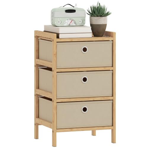 HOMCOM Chest of Drawers with Bamboo Frame, 3 Fabric Drawers, Cream White