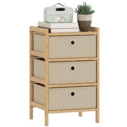 HOMCOM Chest of Drawers with Bamboo Frame, 3 Fabric Drawers, Cream White