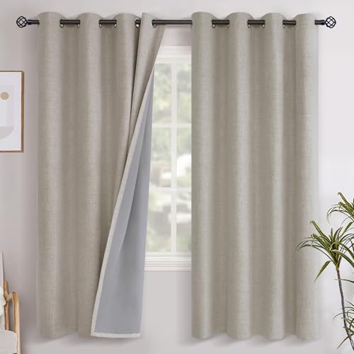 YoungsTex Camel Linen Blackout Curtains 72 Inch Length for Bedroom, Light Blocking Burlap Drapes with Grommet Privacy Thermal Insulated Blinds for Living Room Farmhouse, 2 Panels, 52 X 72 Inch
