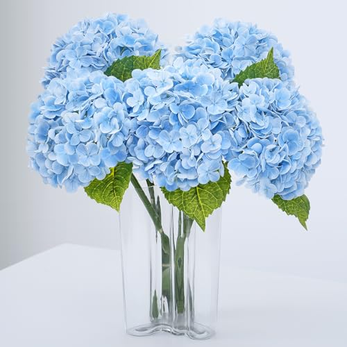 "Waipfaru 21"" Real Touch Blue Hydrangea Artificial Flowers with Long Stem & Leaves, Full Latex Faux Hydrangea Flowers for Home Decor Party Floral Arrangements Wedding Bouquets Centerpieces, 3Pcs"