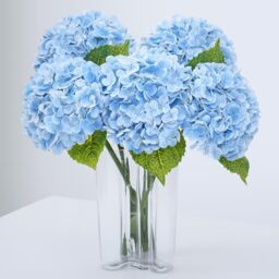 "Waipfaru 21"" Real Touch Blue Hydrangea Artificial Flowers with Long Stem & Leaves, Full Latex Faux Hydrangea Flowers for Home Decor Party Floral Arrangements Wedding Bouquets Centerpieces, 3Pcs"