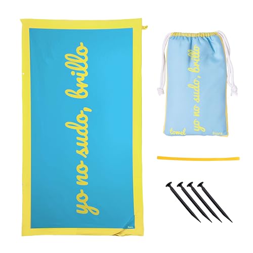 Fisura – Oversized Beach Towel Yo no sudo brillo Lightweight blue and yellow microfiber towel for the pool, beach, camping, or picnic. Sand-proof. Quick-dry. 180 x 100 cm