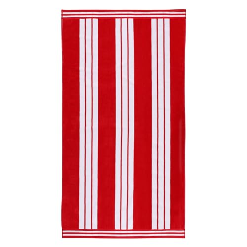 Superior Collection Combed Cotton Luxurious Jacquard Beach Towels, Red Cabana Stripe, Oversized,43 x 5 x 30 cm