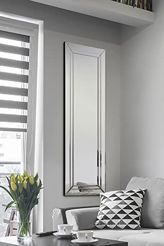Large Modern Venetian Glass Double Edged Wall Mirror, Silver, 40 x 120 cm