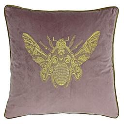 "Riva Paoletti Cerana Cushion Cover - Dusky Blush Pink - Super Soft Velvet Fabric - Embroidered Gold Bee Design - Gold Piped Edges - 100% Polyester - 50 x 50cm (20"" x 20"" inches)"