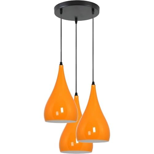 LEDSone 3 Head Ceiling Pendant Light, Modern Orange Metal Tear Drop Ceiling Hanging Pendant Light Shade Cluster Light Fitting Fixture E27 Lighting for Living Room, Bedroom, Dining Room, Hallways
