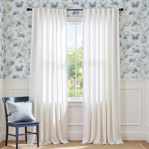 Lazzzy White Velvet Extra Long Curtains Thermal Insulated Curtains 120 Inch Long Light Filtering Window Drapes for Bedroom Living Room Super Soft Luxury Window Treatment 2 Panels Rod Pocket
