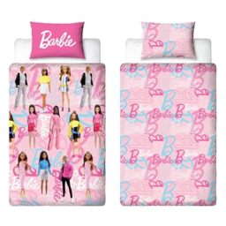 Barbie Officially Licensed Single Childs Duvet Cover Set - Unboxed Design Reversible 2 Sided dolls Bedding Including Matching Pillow Case Brands Polyester Single Quilt Cover, Pink