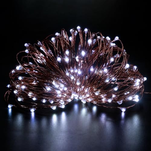 SHATCHI 100 LED/10m Fairy String Lights Copper Wire Battery Operated Cool White LEDs Twinkle Waterproof Lights for Bedroom, Christmas, Party, Wedding Outdoor Indoor Decoration