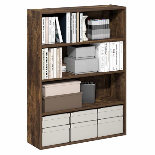 Furinno PASIR Book Shelf, 4-Tier Bookshelf, Bookcase with Open Storage Shelf, 9.3 x 31.3 x 41.8, for Home Office, Living Room, Amber Pine