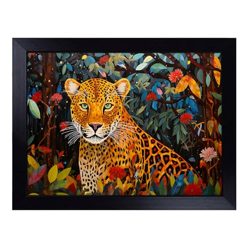 Lap Tray with Bean Bag Cushion, Leopard Dadaism - Handmade in the UK, Raised Wooden Edge, Padded Cushion, Heat-Resistant Wipe-Clean Surface, for Meals, Laptops and Crafts